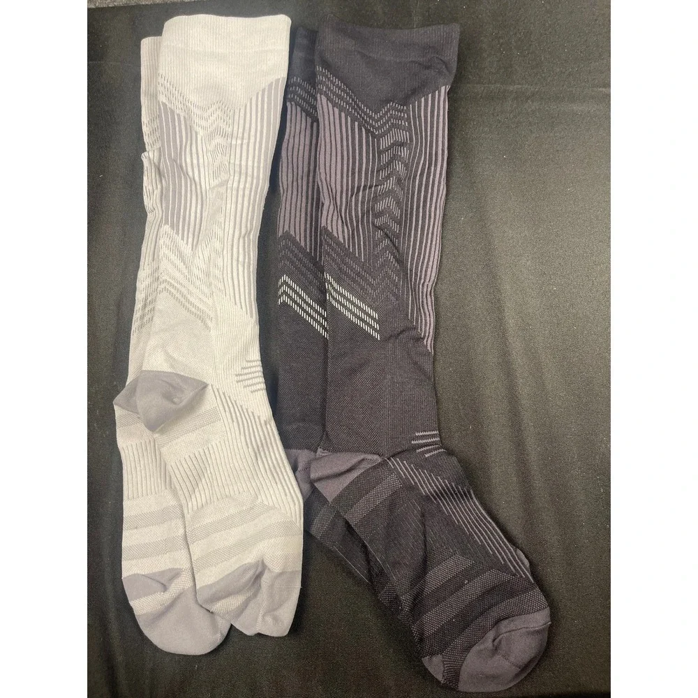 2 Pair Lot Compression Socks Over‎ Calf Athletic Performance Grey Charcoal L/XL